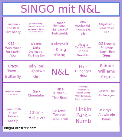 SINGO Mit N&L Bingo Card