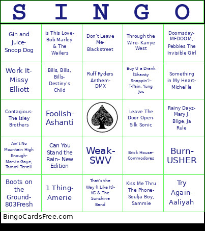 SIngo Night Bingo Card