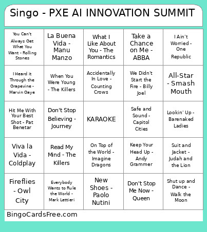 Singo - PXE AI INNOVATION SUMMIT Bingo Card
