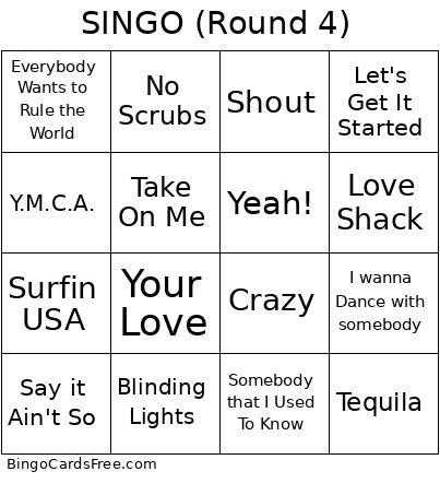 SINGO (Round 4) Bingo