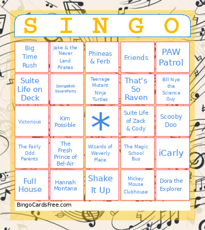 SINGO - TV Show Theme Song 2.0 Bingo Card