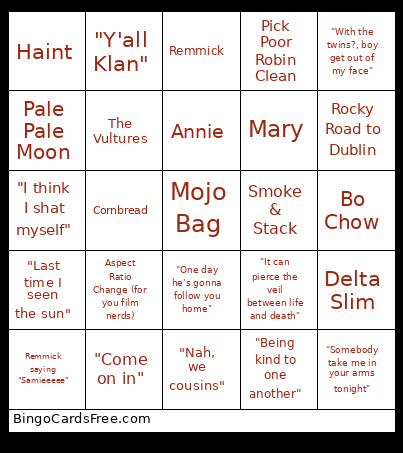Sinners Bingo Card