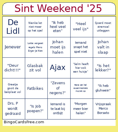 Sint Weekend '25 Bingo Card