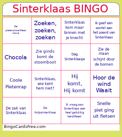 Sinterklaas Bingo Card 2