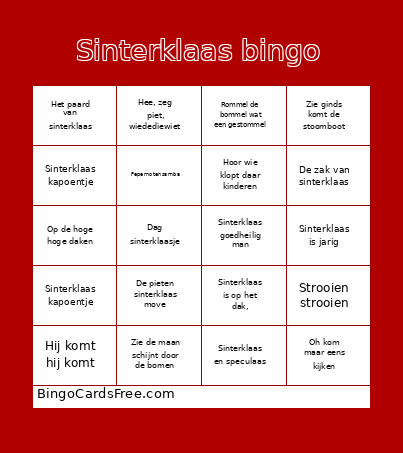Sinterklaas Bingo Card 2