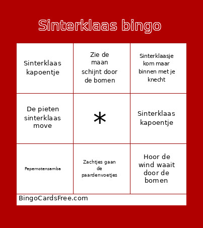 Sinterklaas Bingo Card