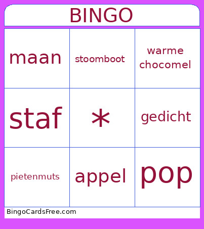 Sinterklaas Bingo Card