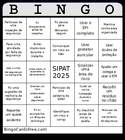 SIPAT 2025 Bingo Card