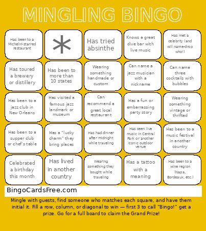 Sips & Standards 2025 Mingling Bingo Card