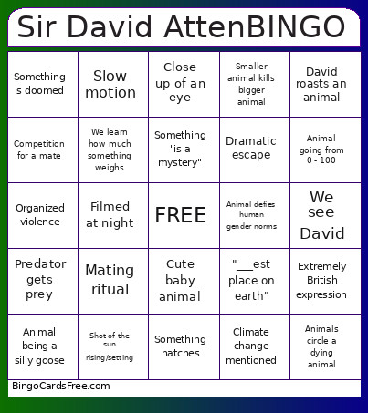 Sir David Atten Bingo Card