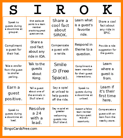 SIROK Bingo Card