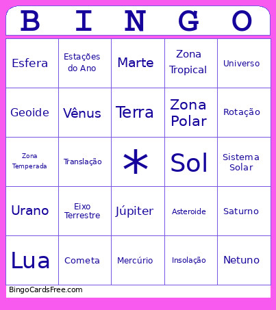 Sistema Solar Bingo Card
