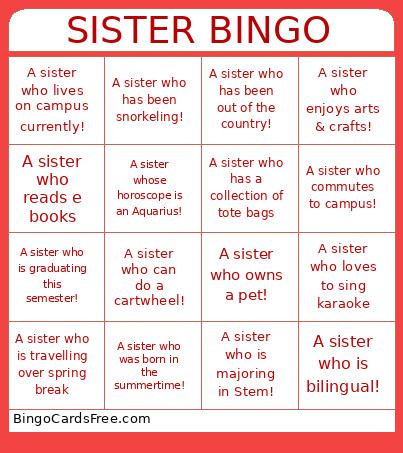 SISTER Bingo Card