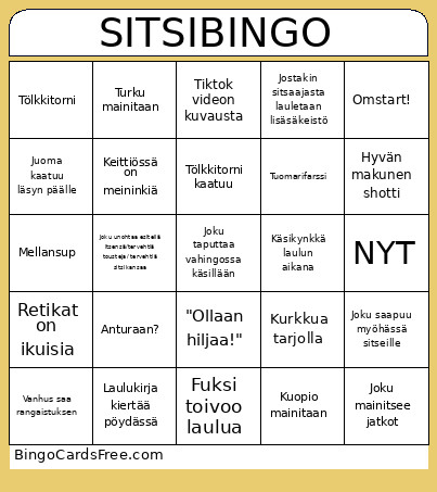 SITSI Bingo Card