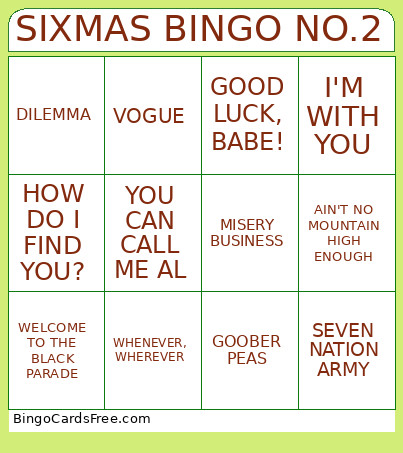 SIXMAS NO.2 Bingo Card