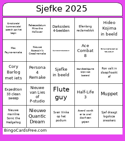 Sjefke 2025 Bingo Card