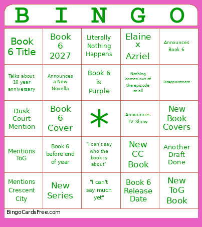 SJM Call Her Daddy Bingo Card