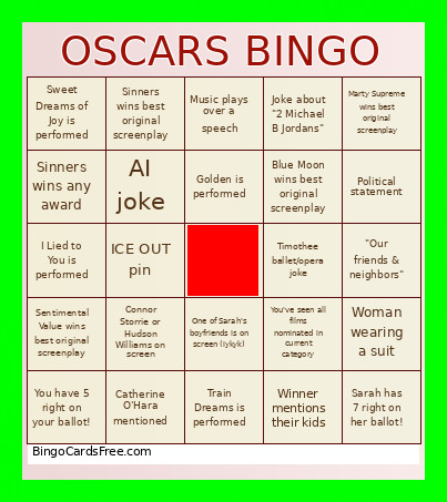 SK Oscars 26 Bingo Card
