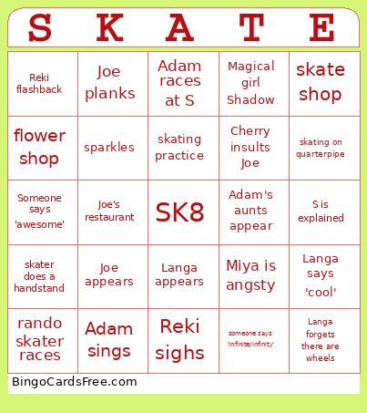 Sk8 The Infinity Bingo Card