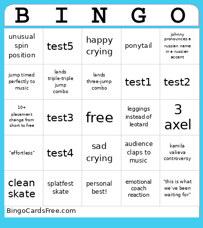 Skate1 Bingo Card