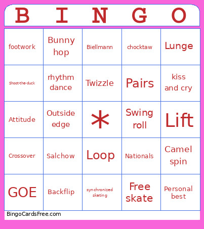 Skating Bingo Card