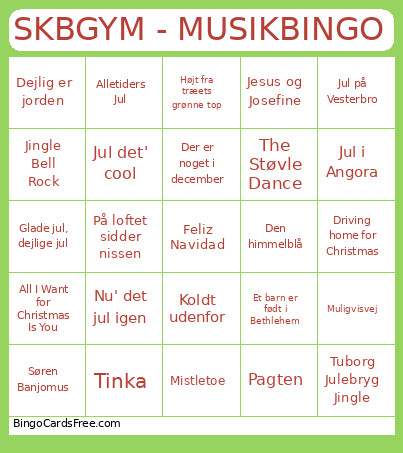 SKBGYM - Julemusik Bingo Card