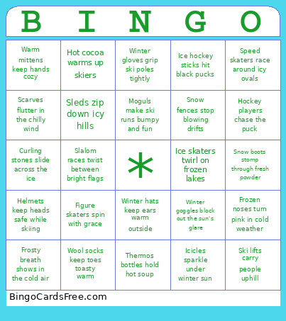 Ski Test Bingo Card