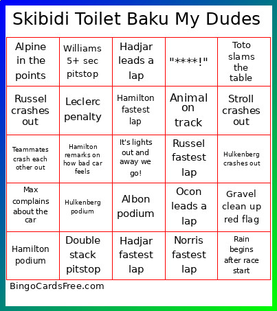 Skibidi Toilet Baku My Dudes Bingo Card