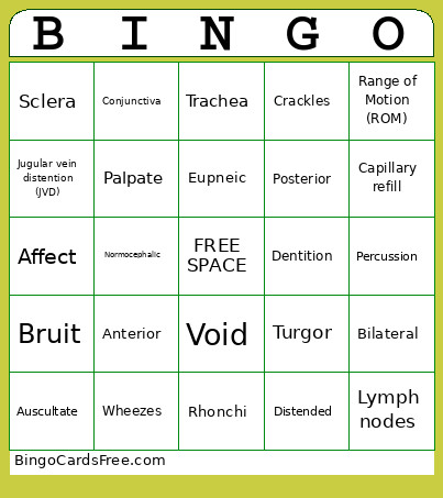 Skills Terminology Bingo Card
