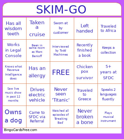 SKIM-GO Bingo Card
