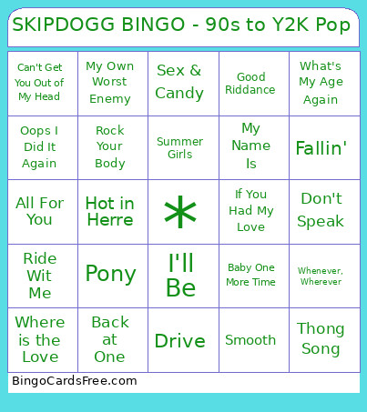 SKIPDOGG - 90s To Y2K Pop Bingo Card