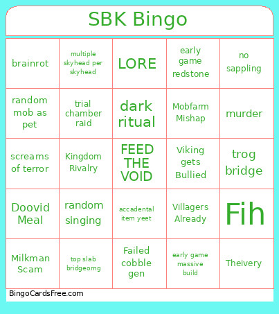 Skyblock Kingdoms Bingo Card