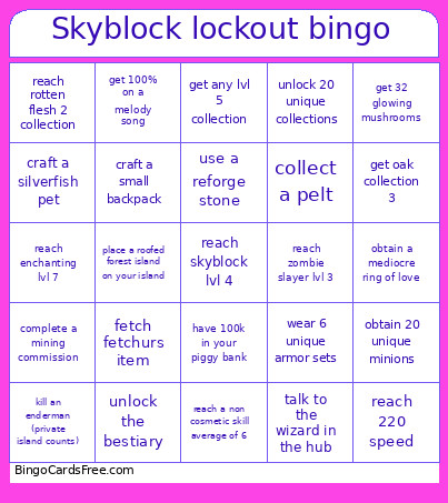 Skyblock Lockout Bingo Card