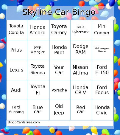 Skyline Car Bingo Card