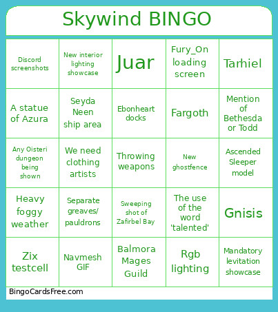 Skywind Bingo Card