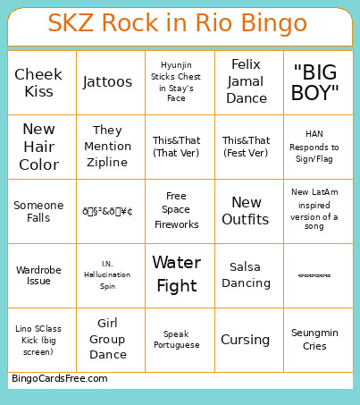 SKZ Rock In Rio Bingo Card