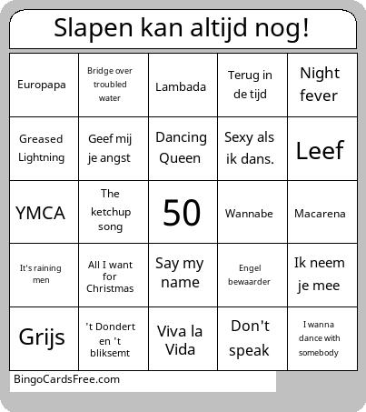 Slapenkanaltijdnog Bingo Cards Free Pdf Printable Game, Title: Slapen kan altijd nog!