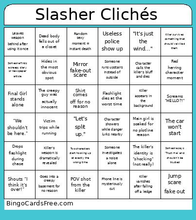 Slasher Clichés Bingo Card