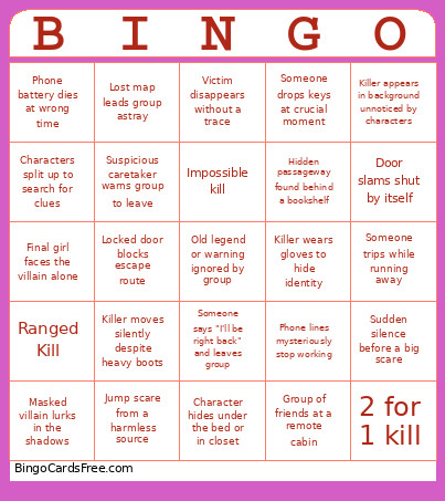 Slasher Movies Bingo Card