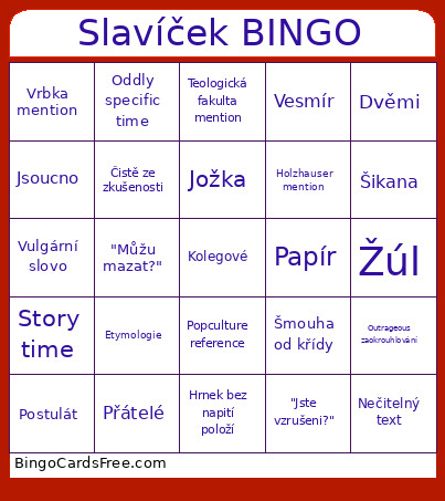 Slavíček Bingo Card