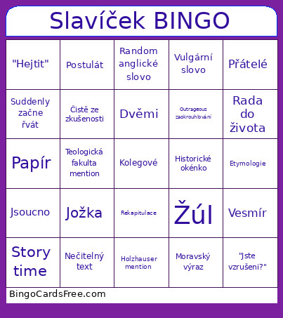 Slavíček Bingo Card