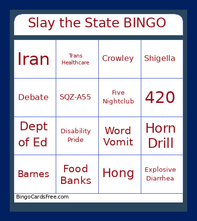 Slay The State Bingo Card