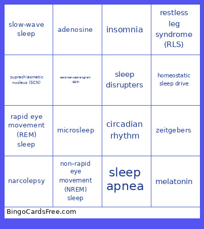 Sleep Bingo Card