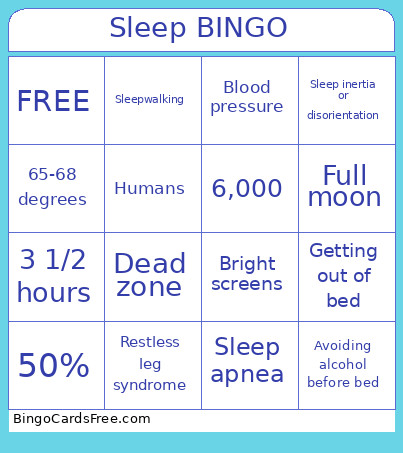 Sleep Health Bingo Card