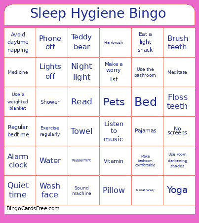Sleep Hygiene Bingo Card