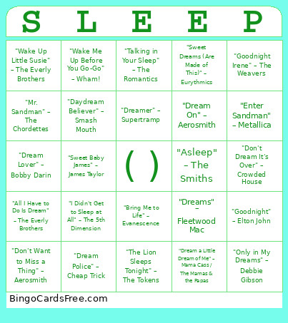 Sleep Music Bingo Card