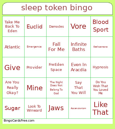 Sleep Token Bingo Card