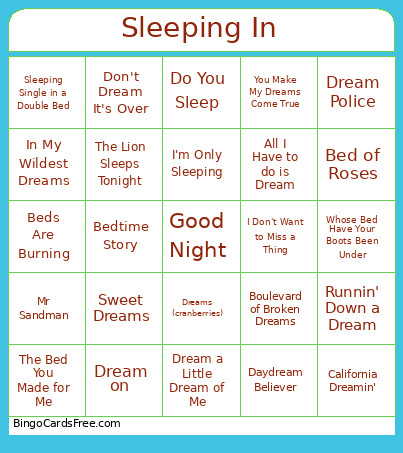 Sleeping In Bingo Card