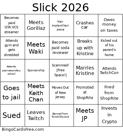 Slick 2026 Bingo Card