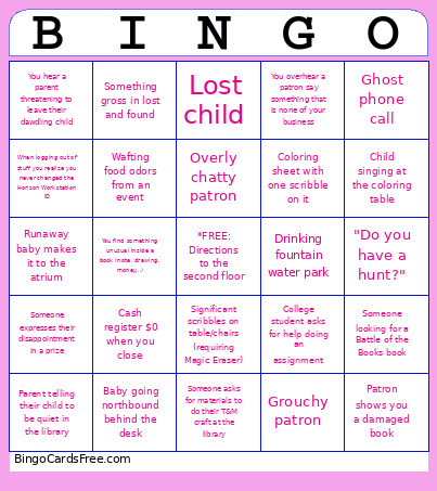 Slightly Snarky Librarian Bingo Card